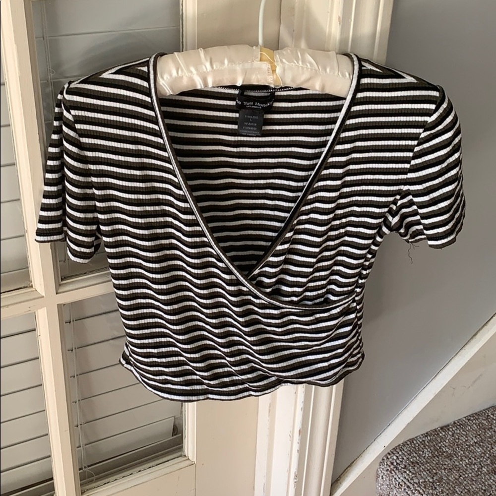 See You Monday Green, White, & Black V-Neck Shirt